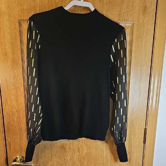 Carmen Marc Valvo Sweaters - Carmen Black Sweater with Sheer Gold Sleeves